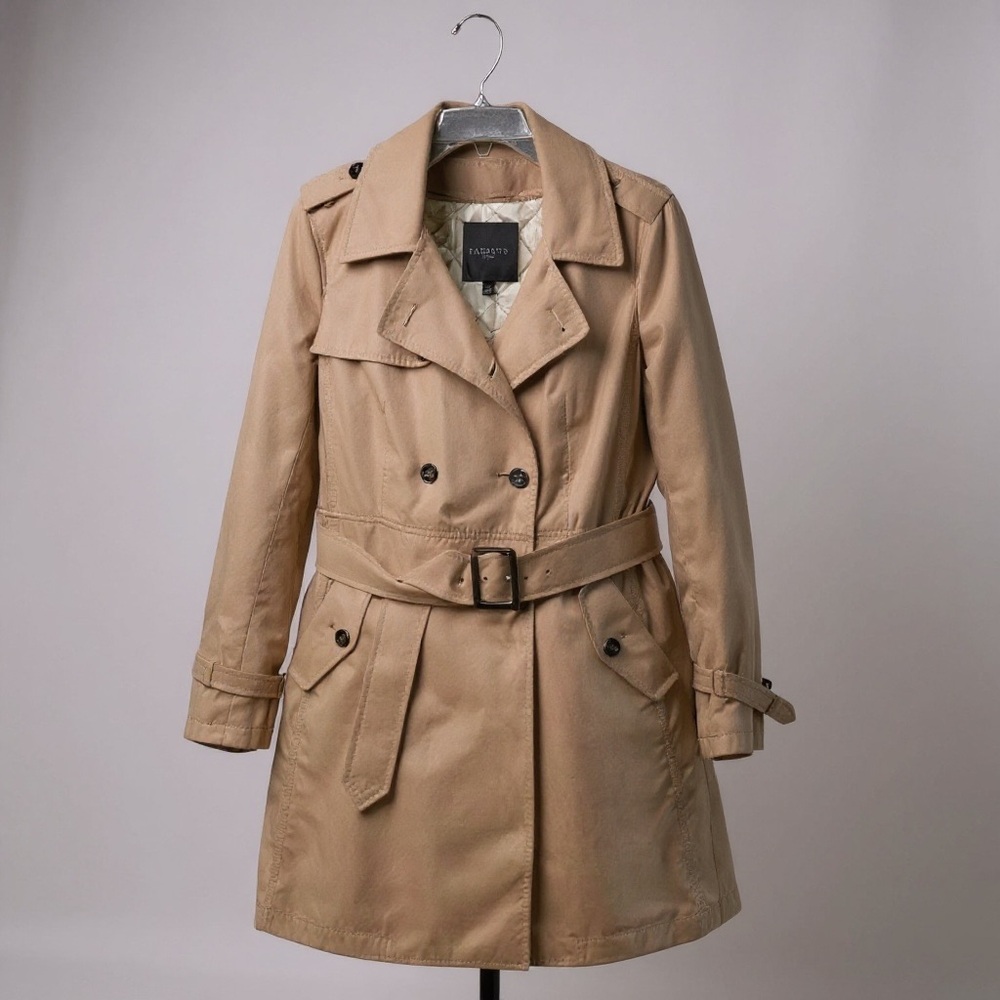 Talbots Trench Coat – Sz 12 Petite – Khaki Classic Jacket w/ Zip-Out Lining